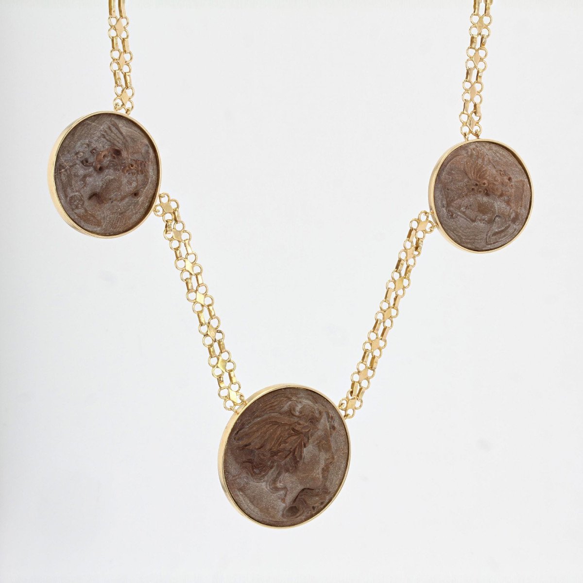 Collier Camées Sur Pierres De Lave Et Or-photo-5