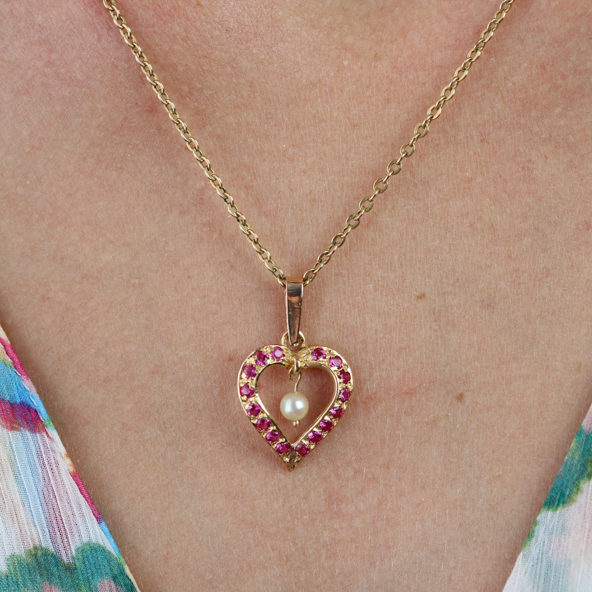 Pendentif Cœur Rubis Et Perle-photo-2