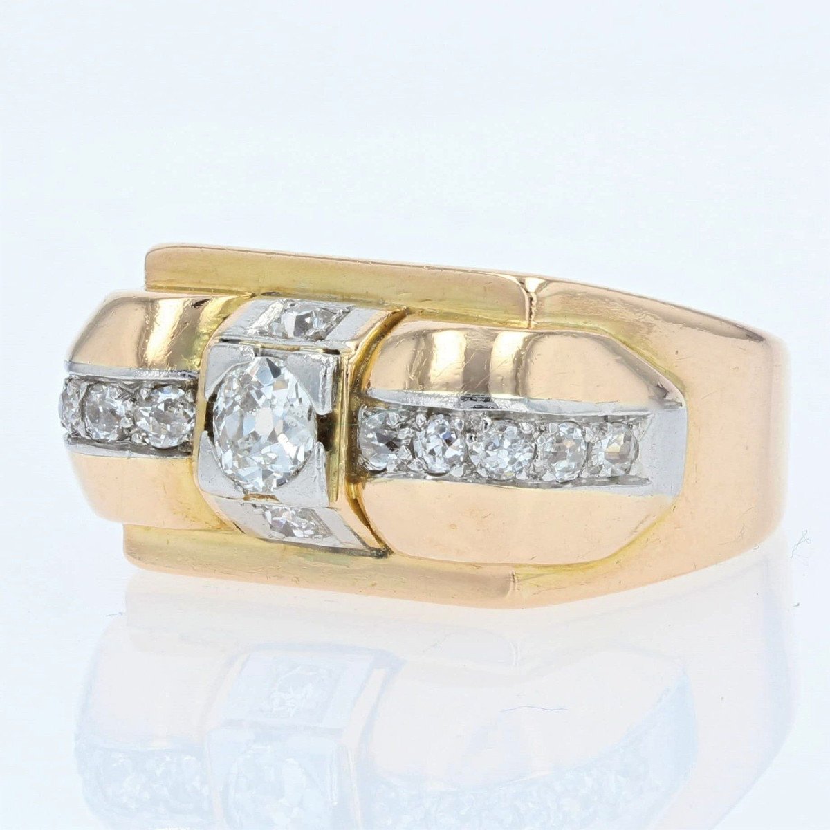 Vintage Tank Yellow Gold Diamond Ring-photo-3