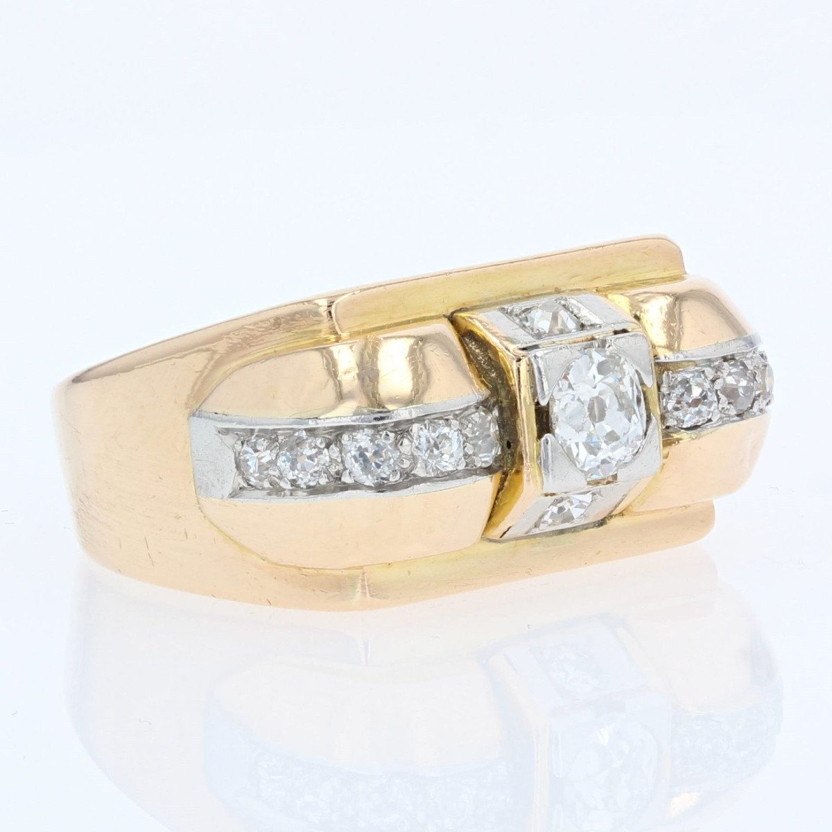 Vintage Tank Yellow Gold Diamond Ring-photo-3