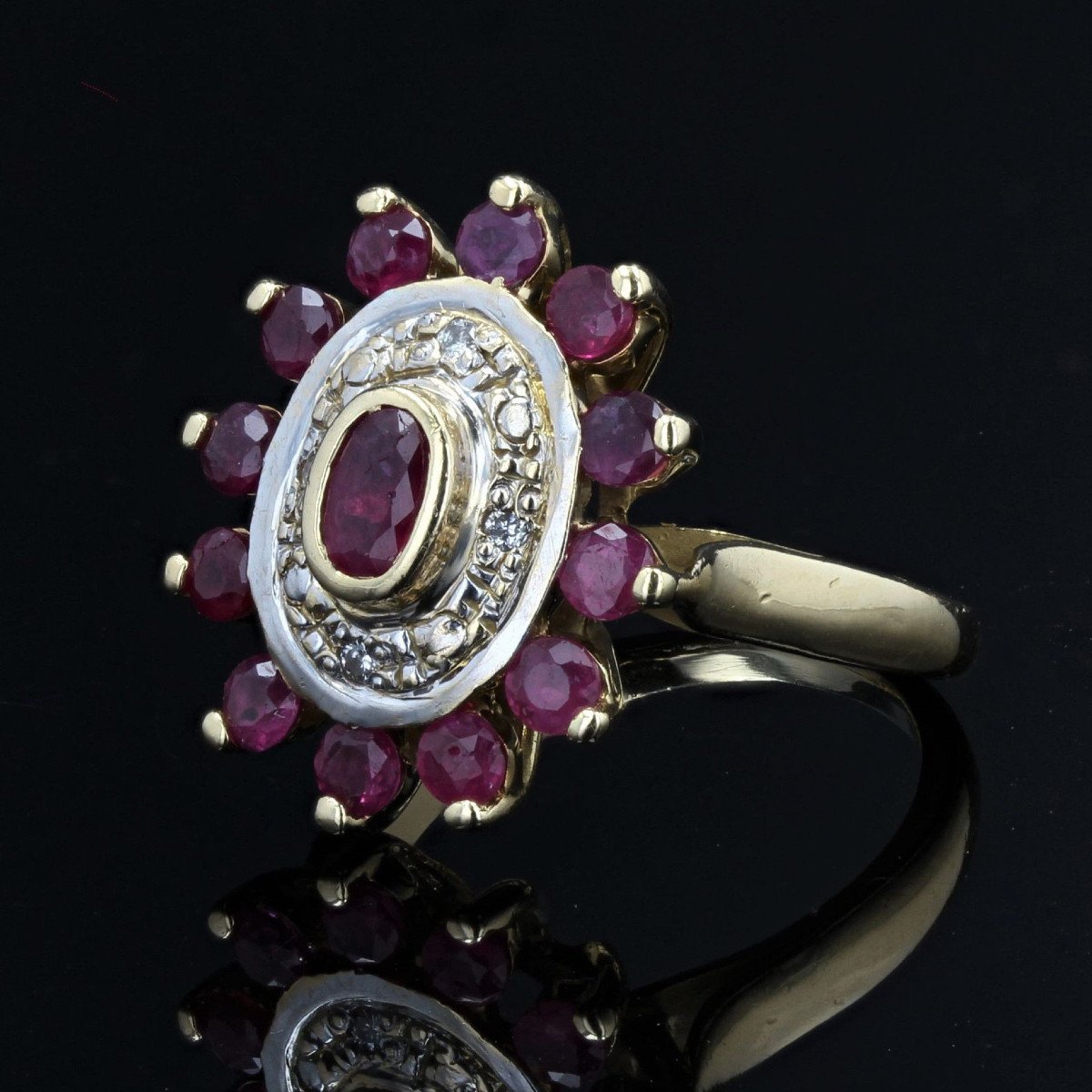 Ruby Diamond Ring Yellow Gold Occasion-photo-4