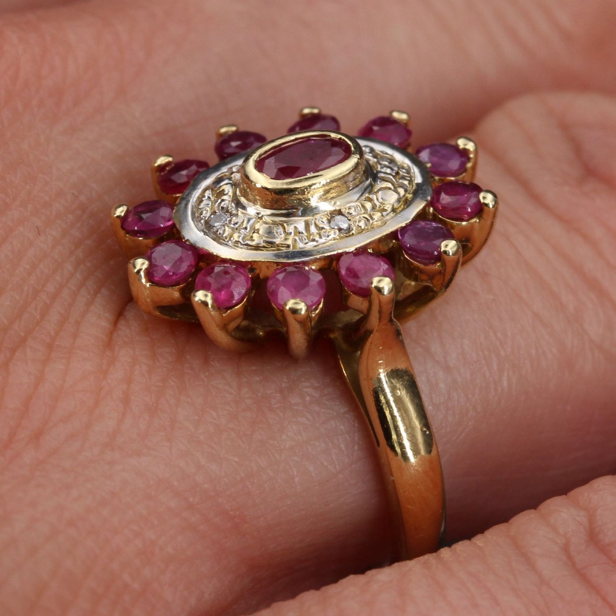 Ruby Diamond Ring Yellow Gold Occasion-photo-5