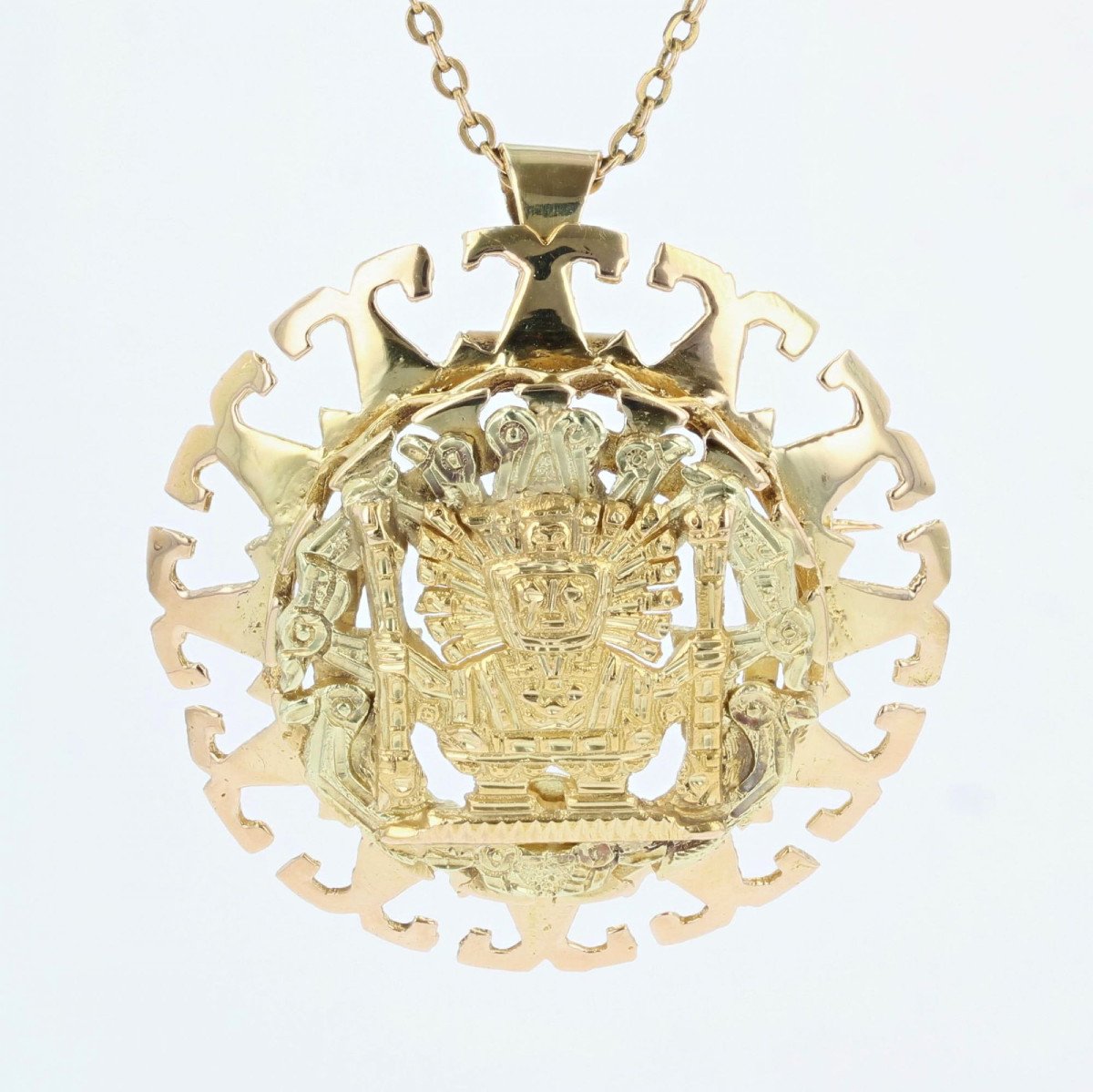 Aztec Yellow Gold Brooch Pendant-photo-6