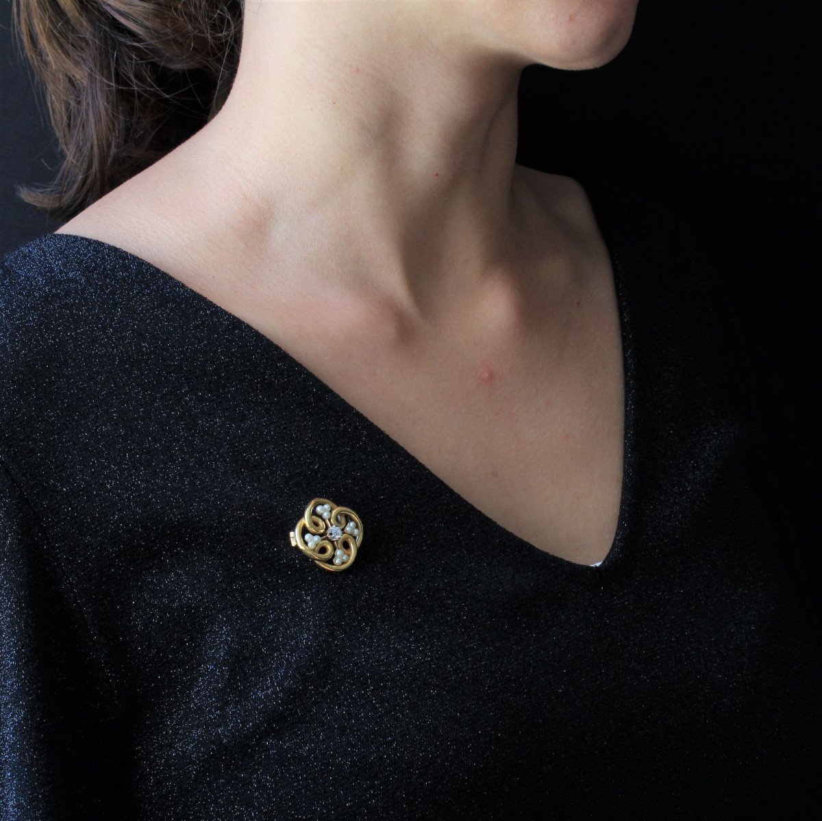 Broche Or Perles Fines Et Diamants-photo-1