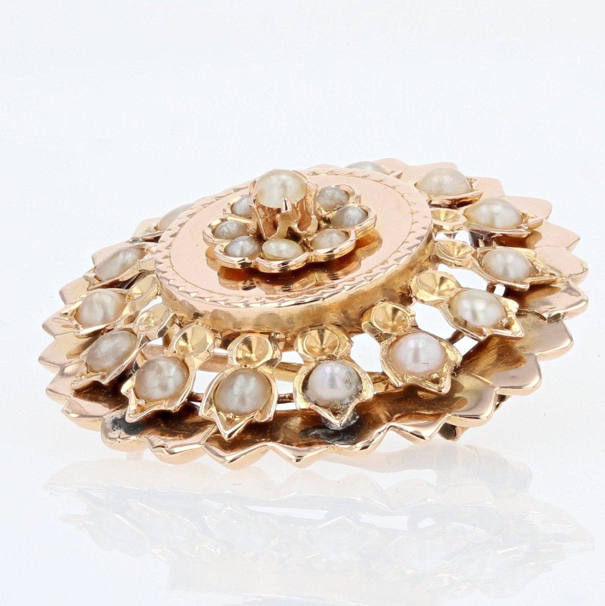Broche Ancienne Or Rose Et Perles Fines-photo-3