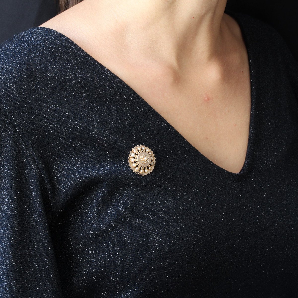 Broche Ancienne Or Rose Et Perles Fines-photo-1