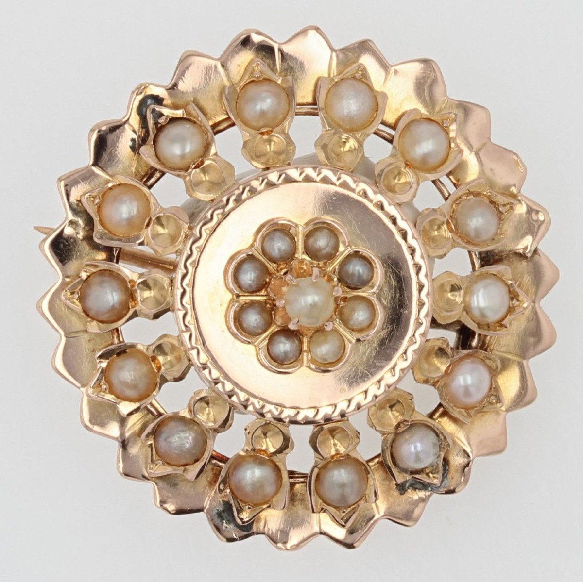 Broche Ancienne Or Rose Et Perles Fines-photo-3