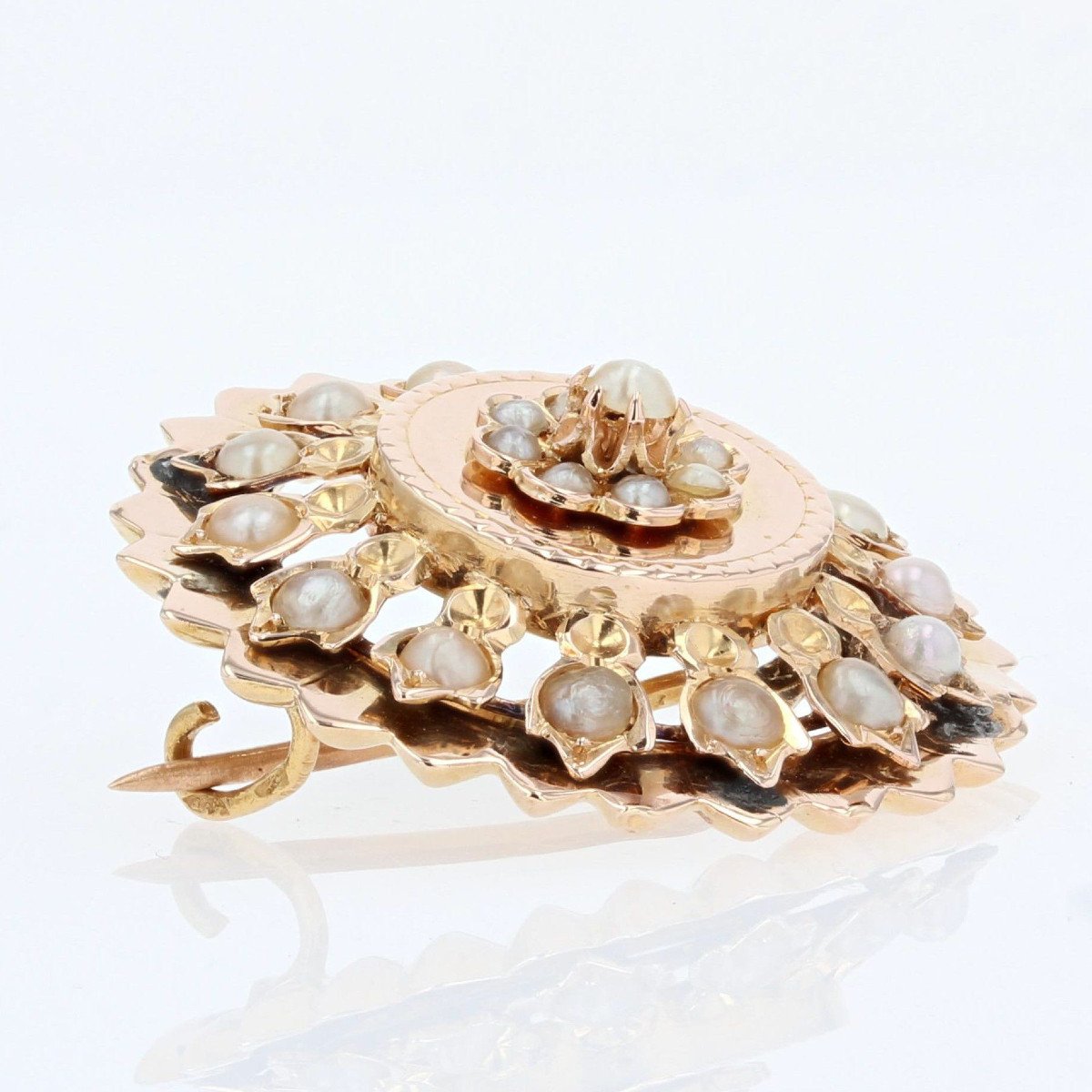 Broche Ancienne Or Rose Et Perles Fines-photo-6