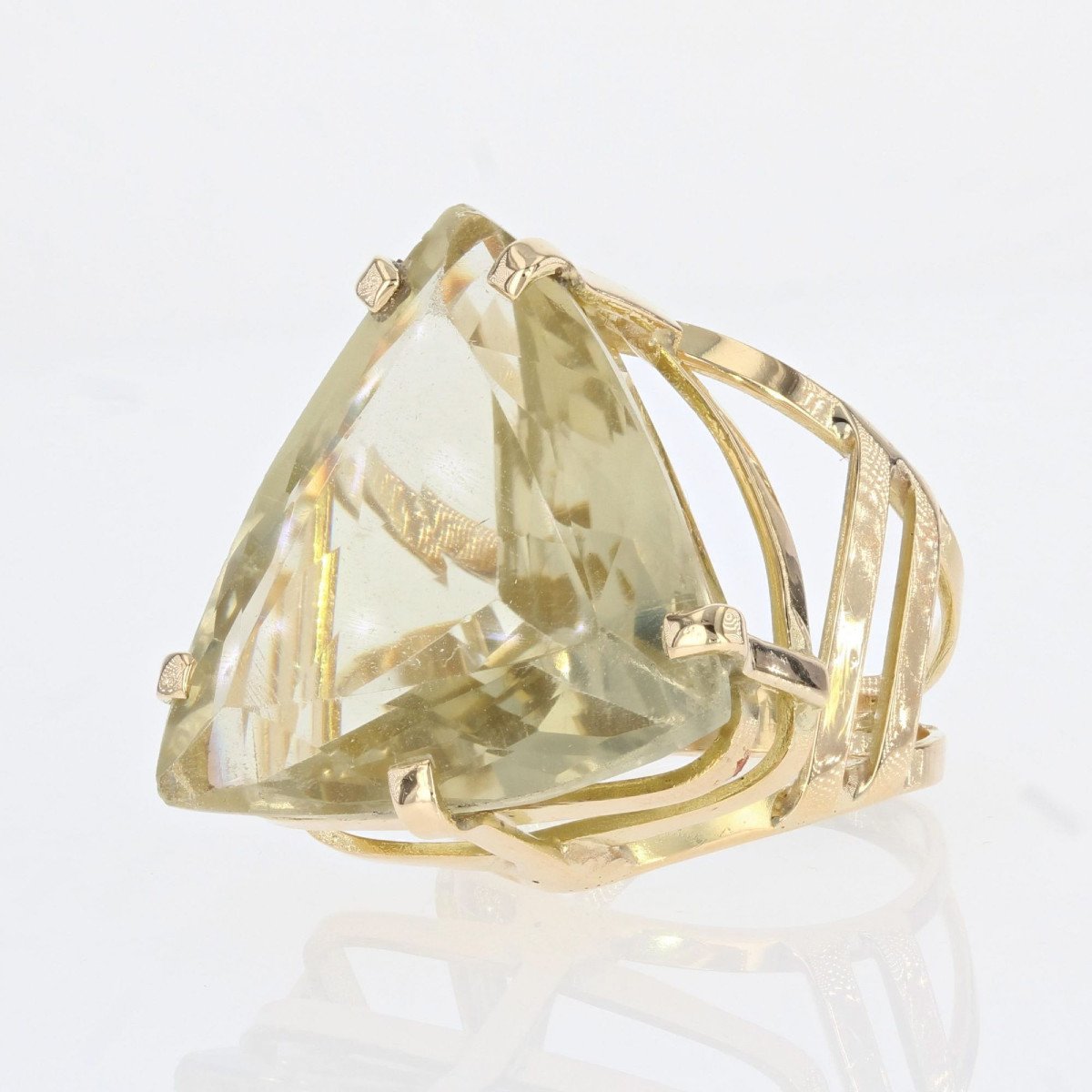 Bague Quartz Lemon Et Sa Monture Vintage En Or-photo-3