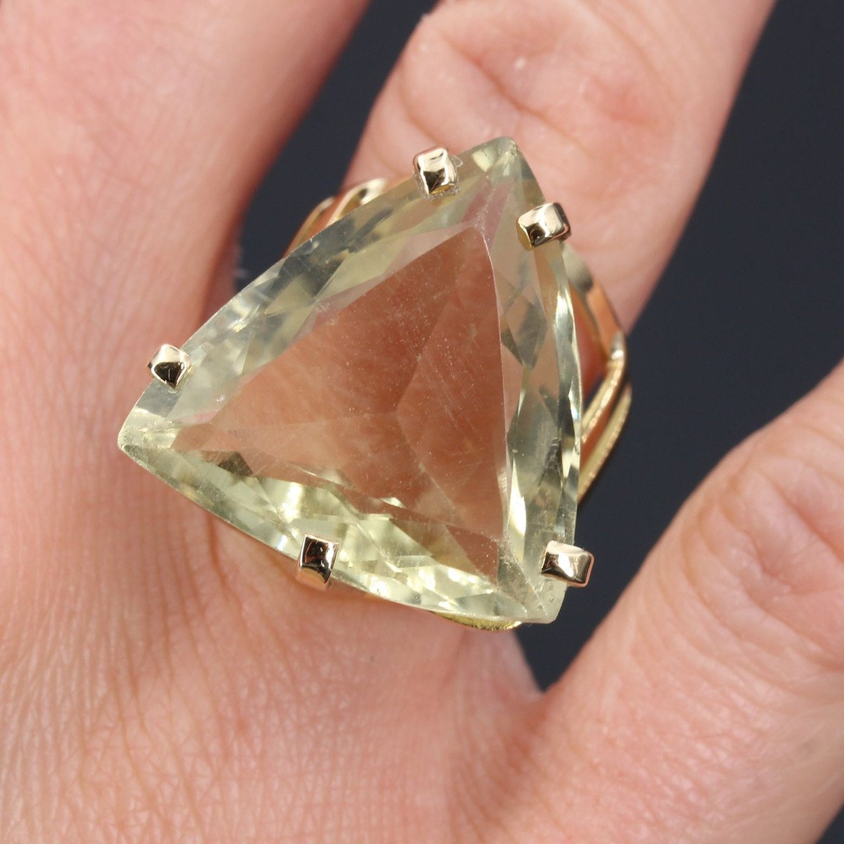 Bague Quartz Lemon Et Sa Monture Vintage En Or-photo-2