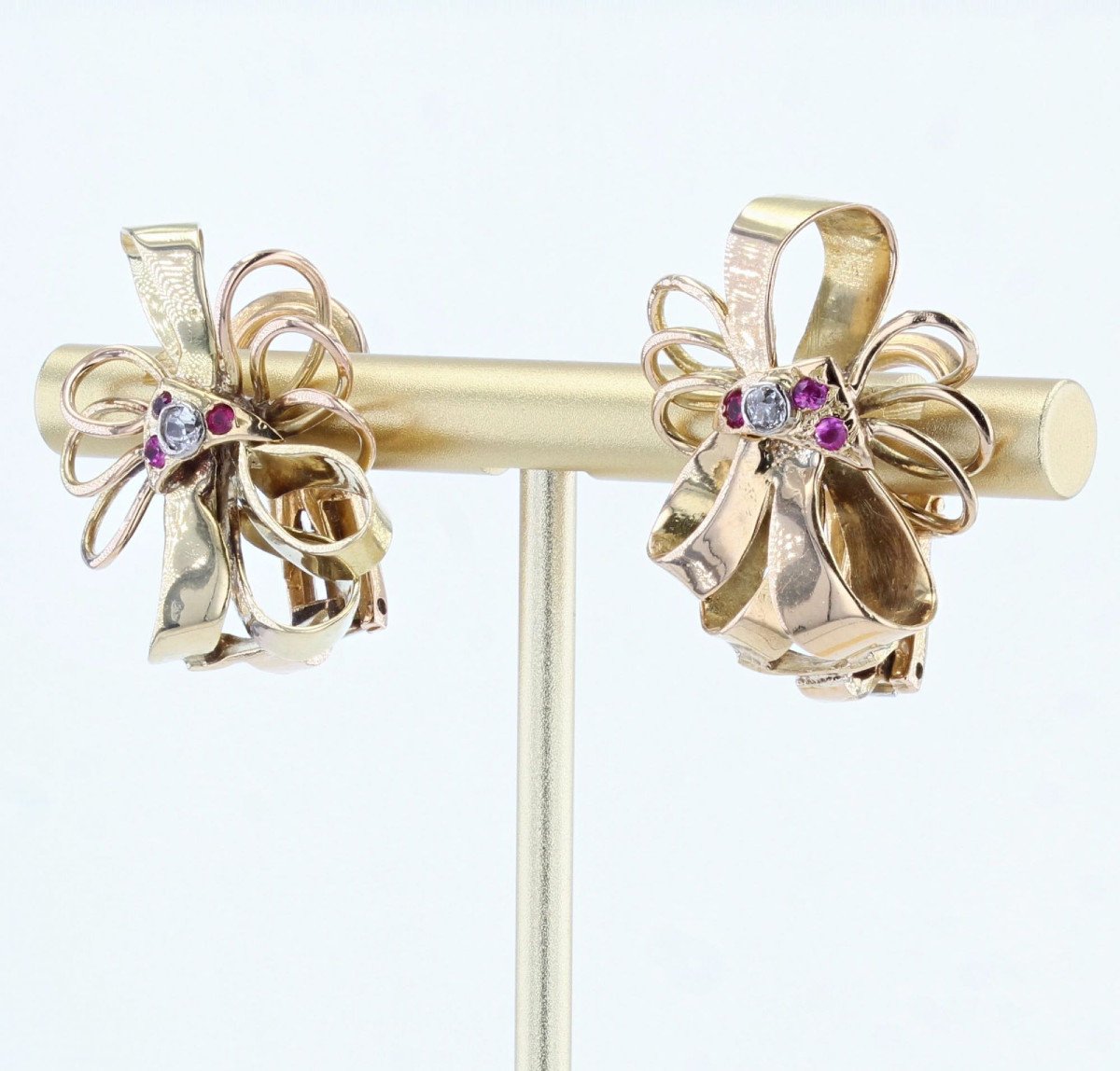 Old Vintage Gold Knot And Diamonds Earrings-photo-4