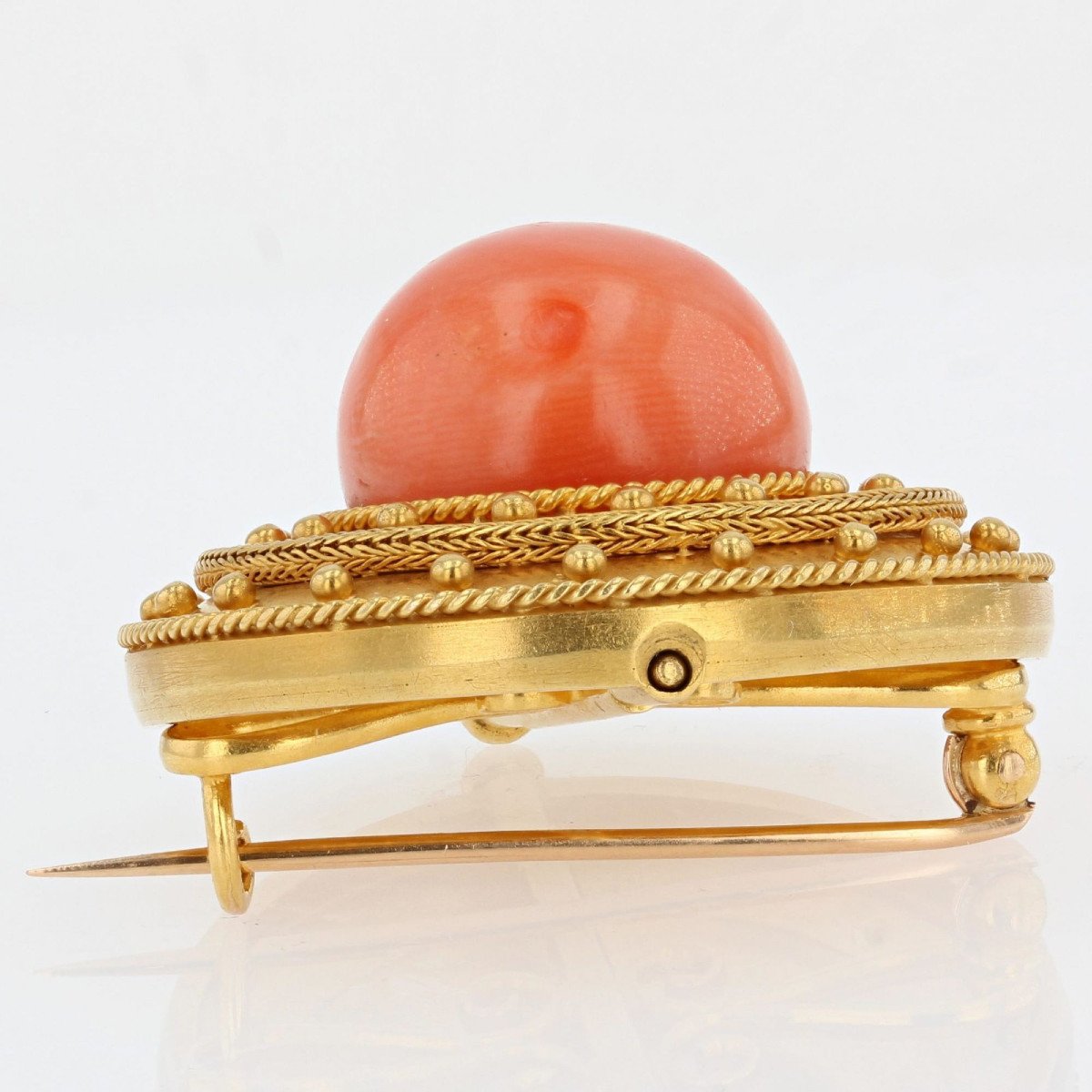 Antique Brooch In Matt Yellow Gold And Its Coral Pearl-photo-5