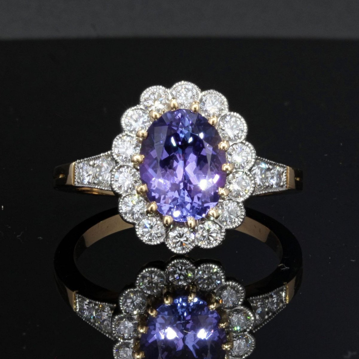 Gold Marguerite Tanzanite Diamond Ring-photo-3