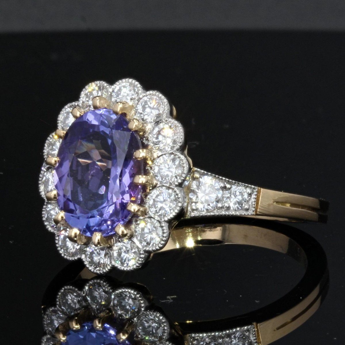 Gold Marguerite Tanzanite Diamond Ring-photo-4