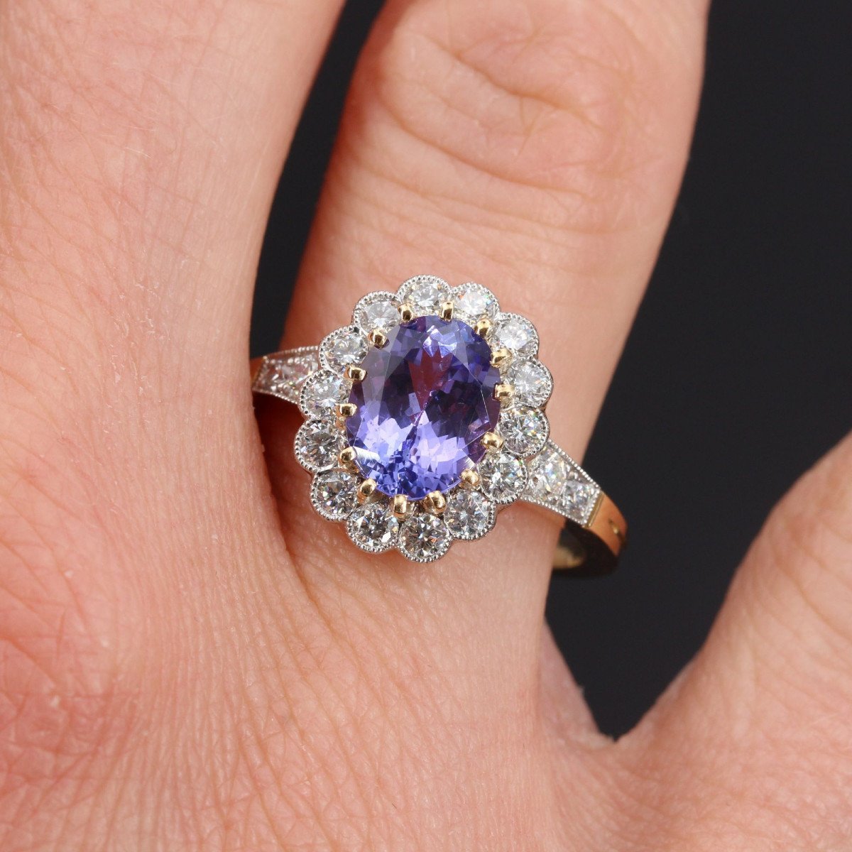 Gold Marguerite Tanzanite Diamond Ring-photo-1