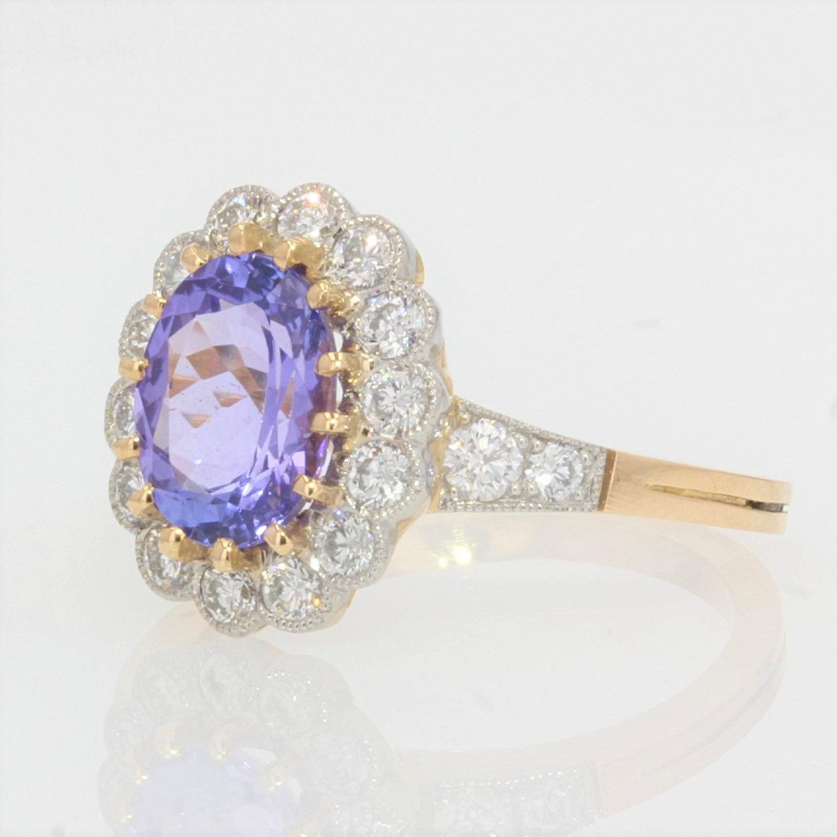 Gold Marguerite Tanzanite Diamond Ring-photo-4