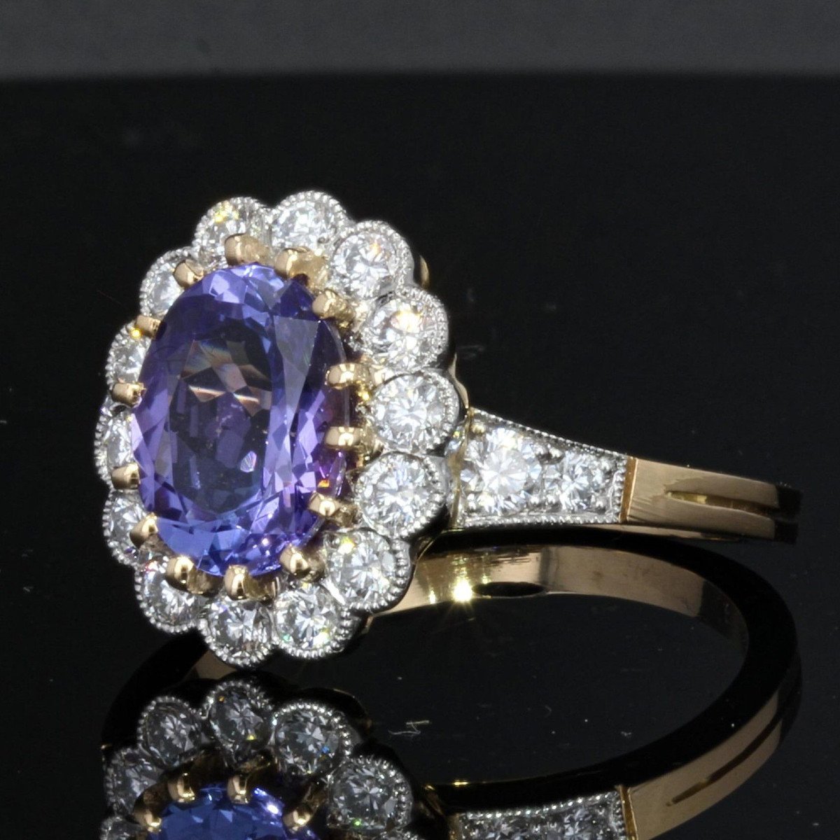 Bague Or Marguerite Tanzanite Diamants-photo-2