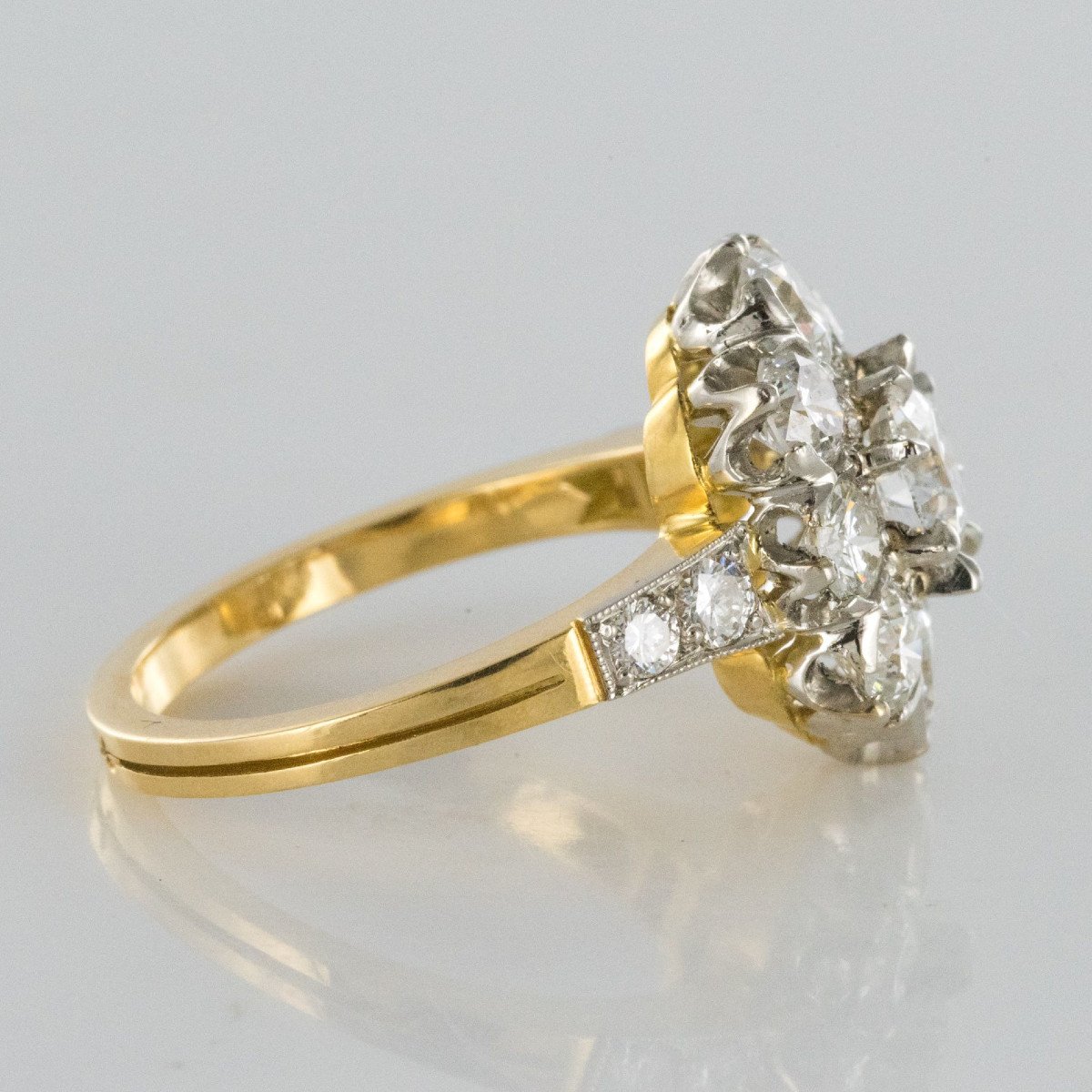 Platinum Gold Marguerite Diamond Ring-photo-6