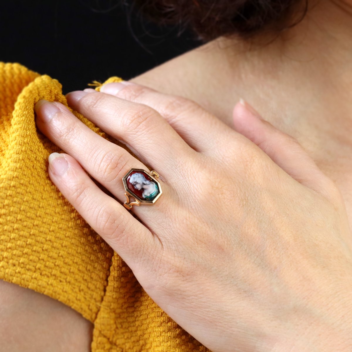 Antique Ring In Gold And Limoges Enamel-photo-4