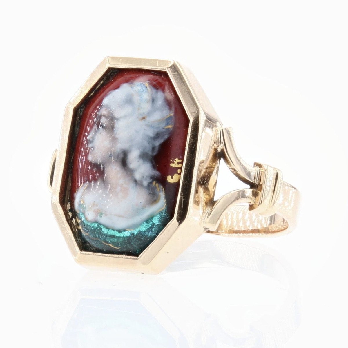 Antique Ring In Gold And Limoges Enamel-photo-2