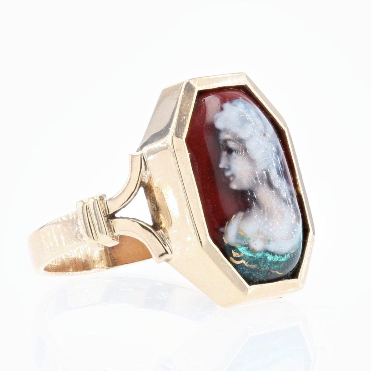 Antique Ring In Gold And Limoges Enamel-photo-3