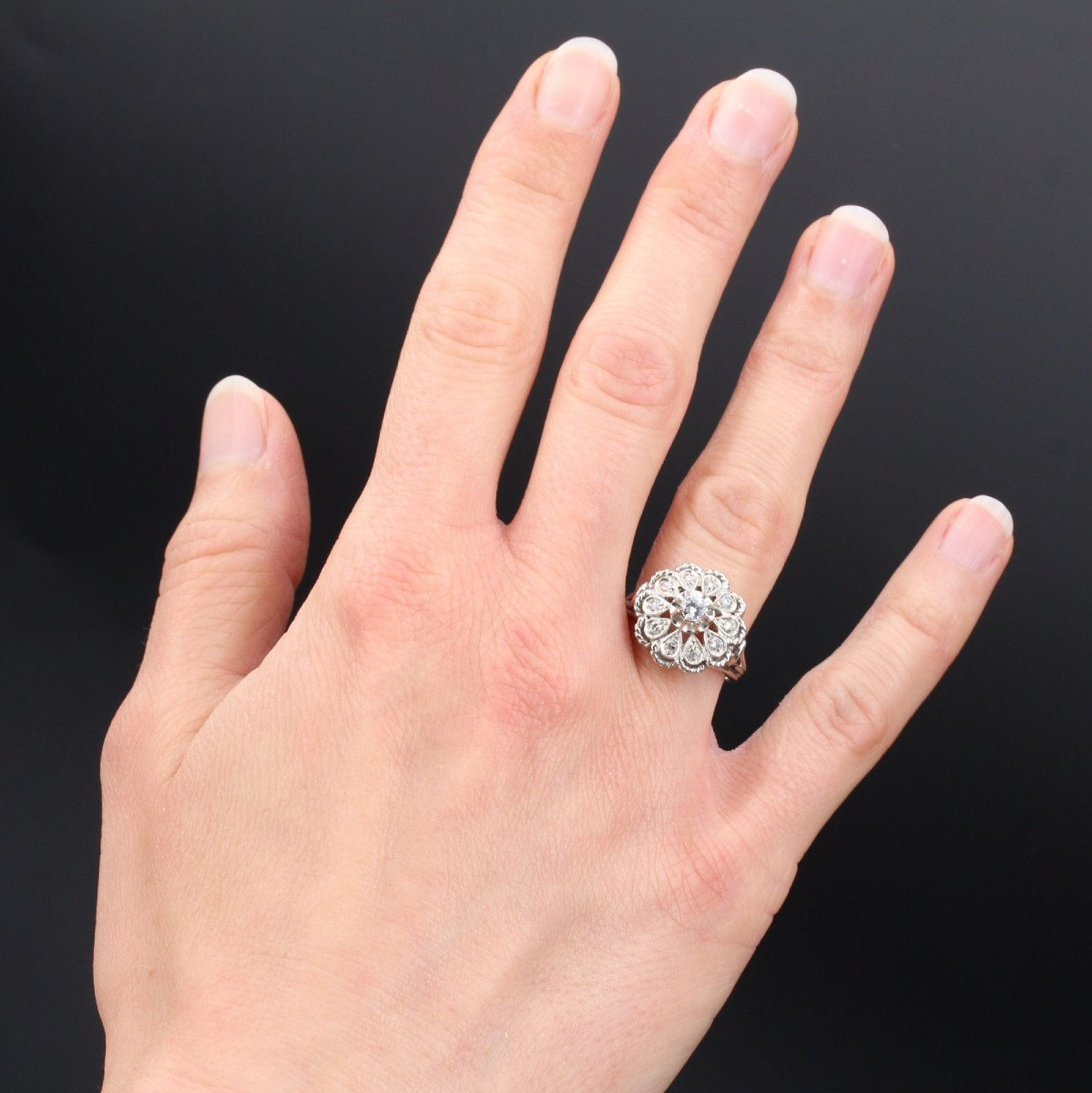 Bague Vintage Or Blanc Diamants-photo-2