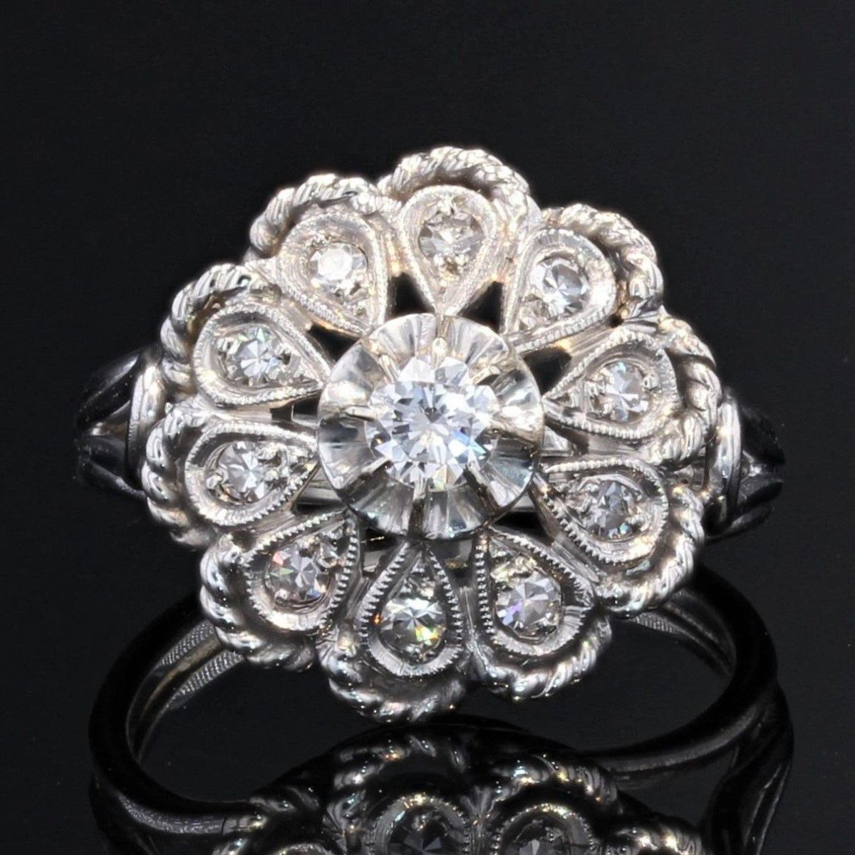 Bague Vintage Or Blanc Diamants-photo-3