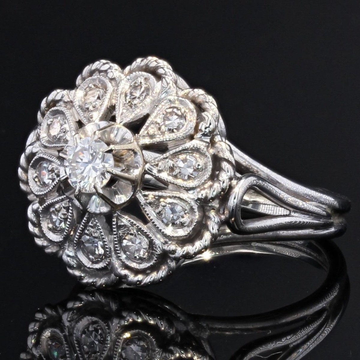 Bague Vintage Or Blanc Diamants-photo-4