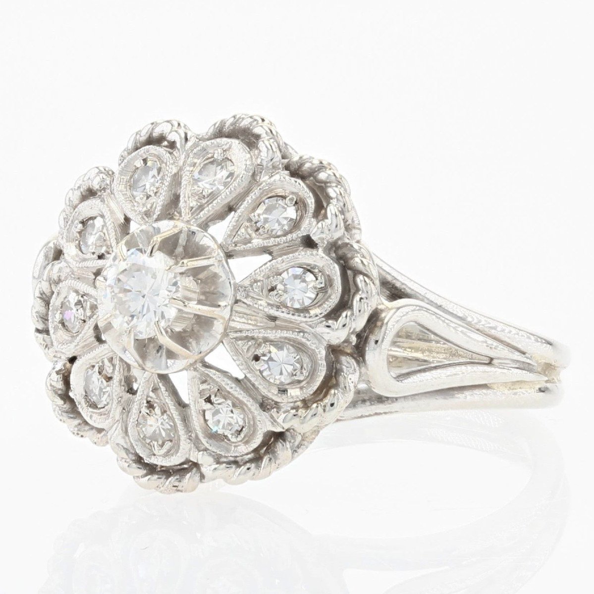 Bague Vintage Or Blanc Diamants-photo-2