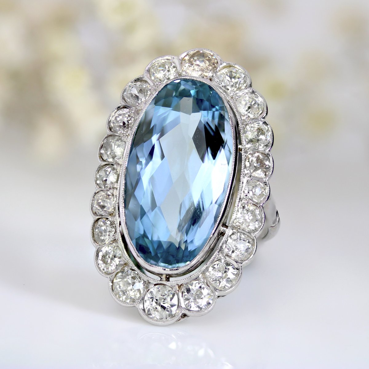 Pompadour Ring Old Aquamarine Diamonds-photo-3