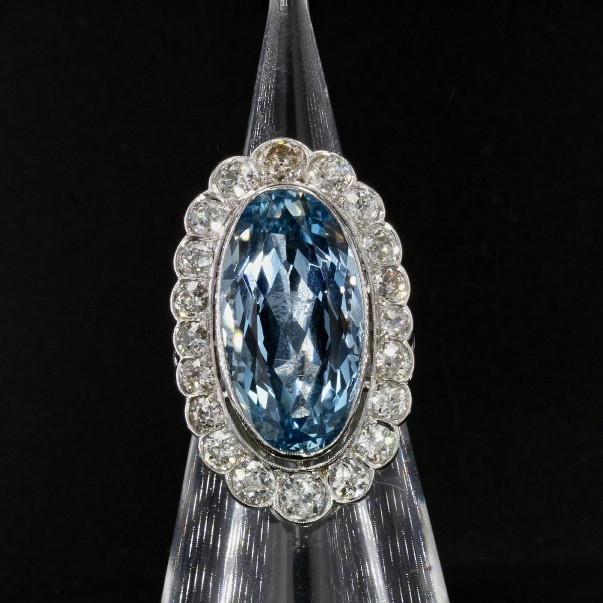 Pompadour Ring Old Aquamarine Diamonds-photo-4