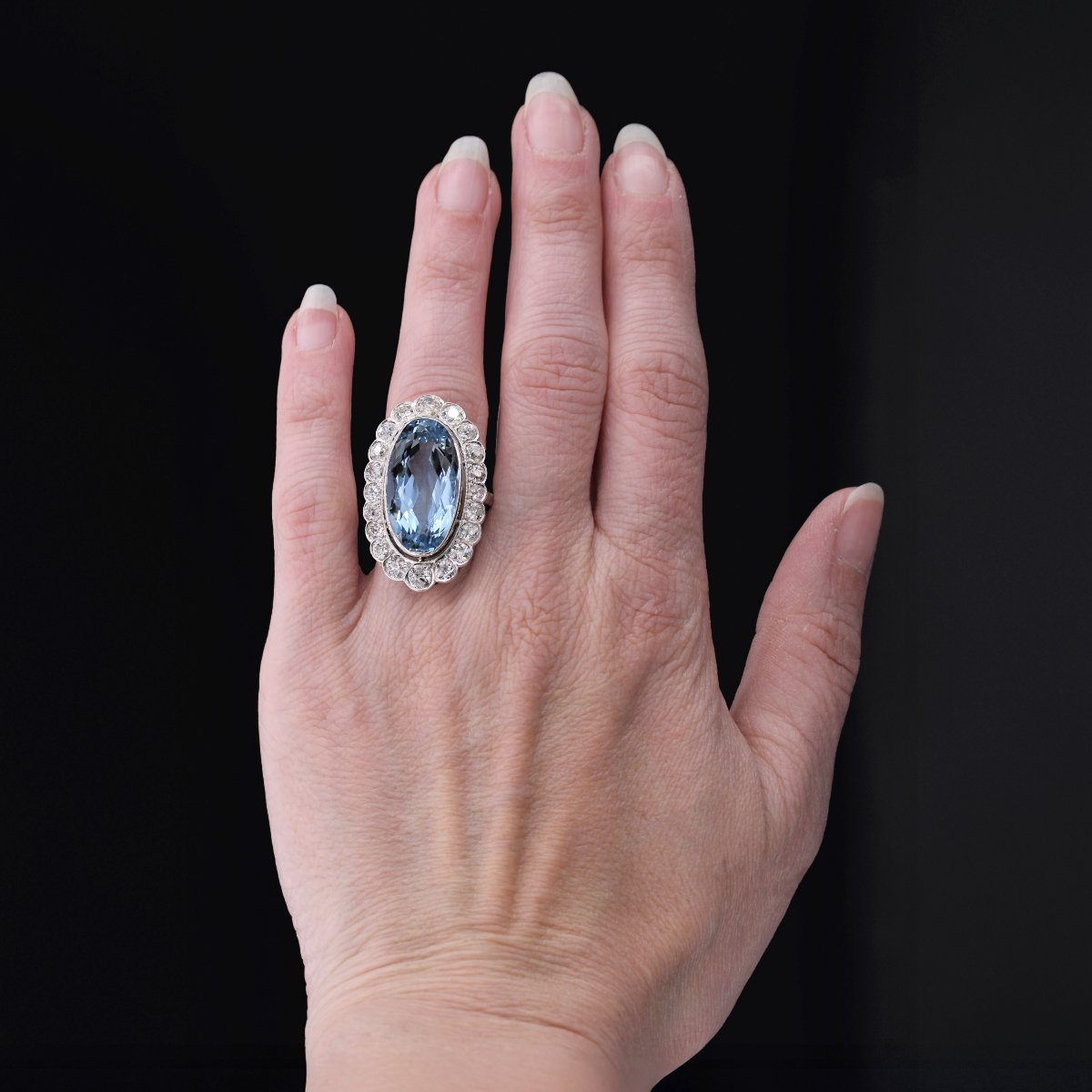 Pompadour Ring Old Aquamarine Diamonds-photo-1
