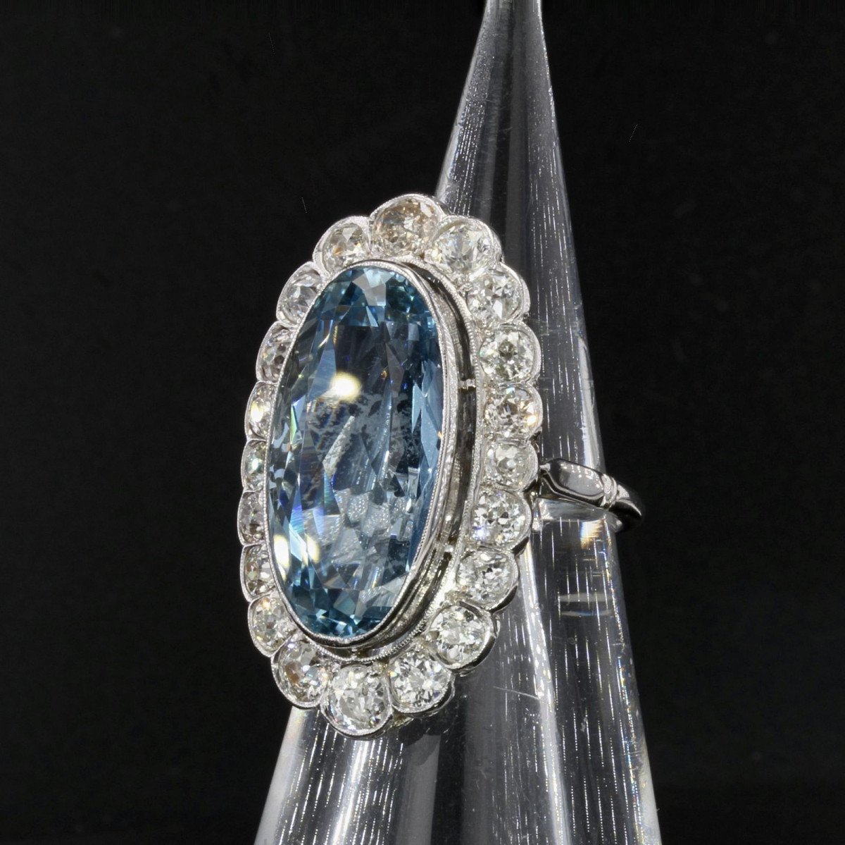 Pompadour Ring Old Aquamarine Diamonds-photo-2