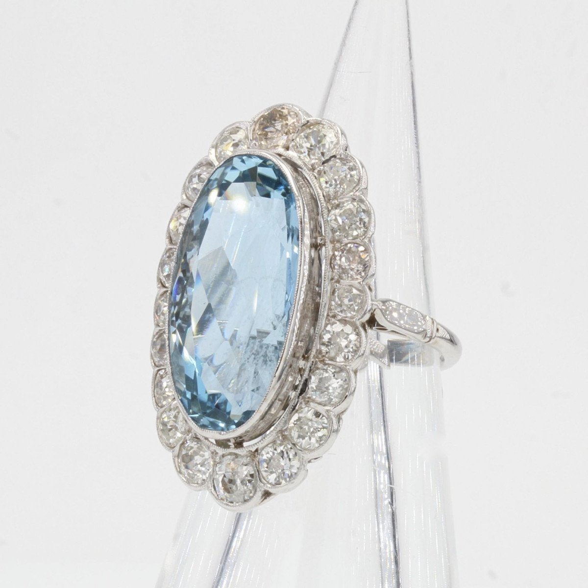 Pompadour Ring Old Aquamarine Diamonds-photo-3