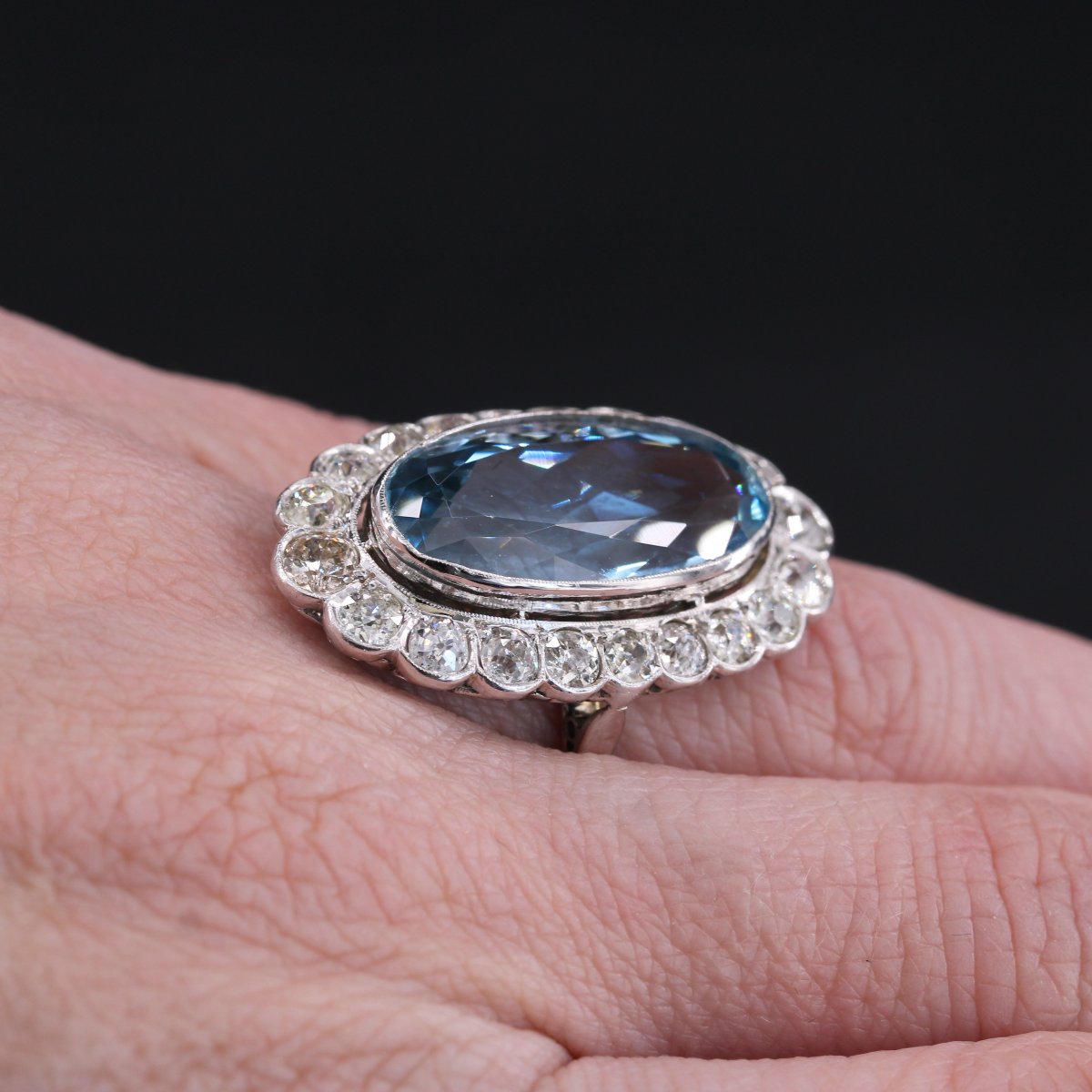 Pompadour Ring Old Aquamarine Diamonds-photo-7