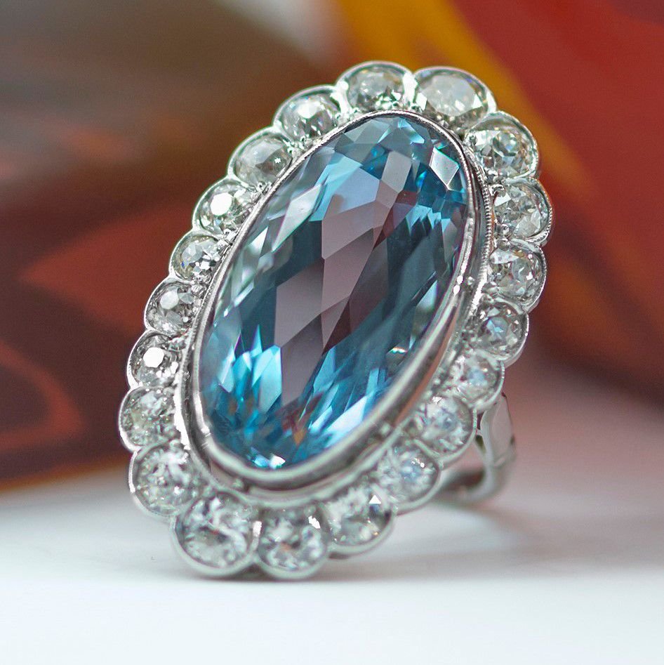 Pompadour Ring Old Aquamarine Diamonds-photo-8