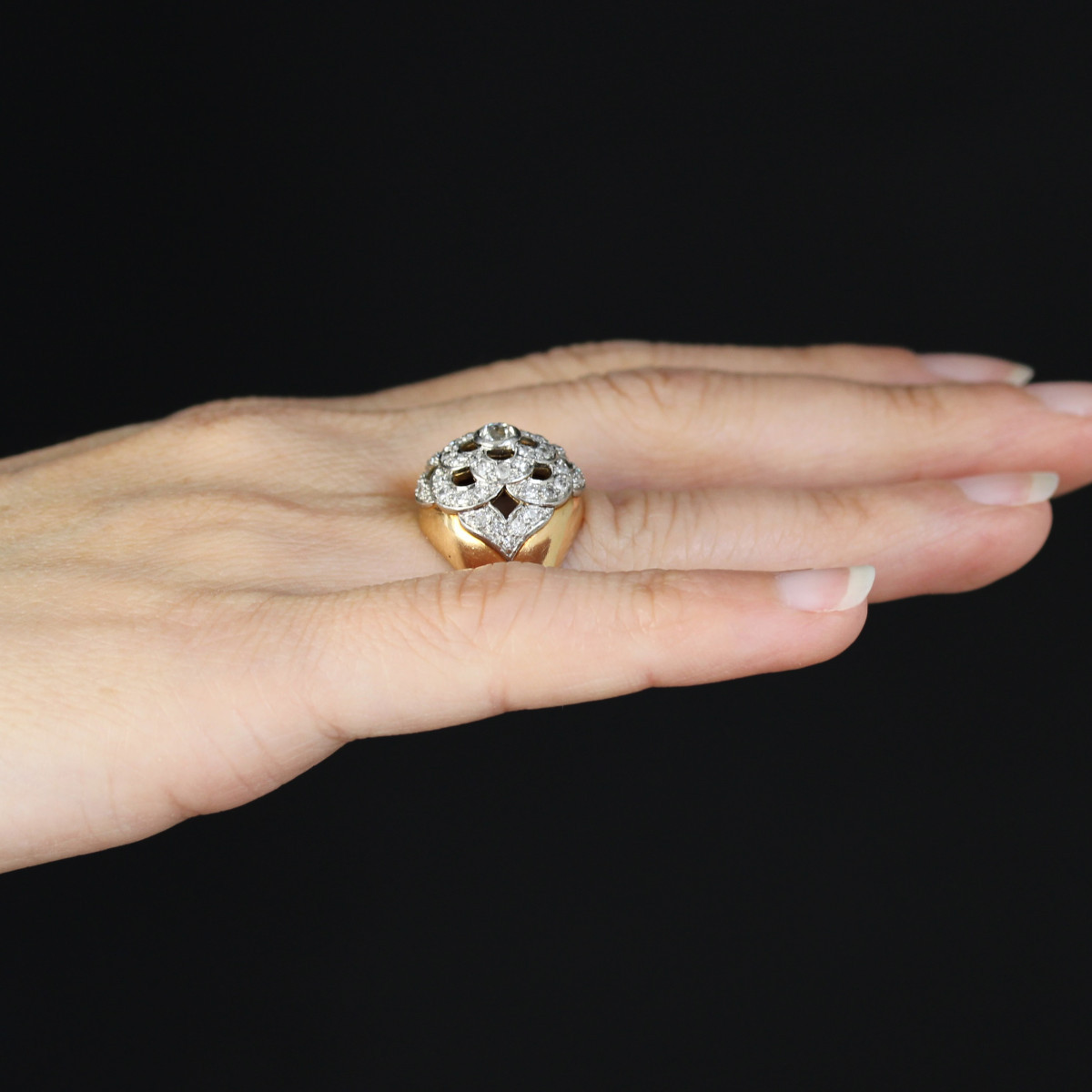 Openwork Ball Ring With A Flower And Diamond Decor-photo-5