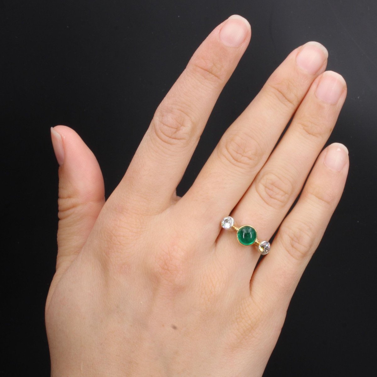 Emerald Cabochon And Diamonds Ring-photo-2