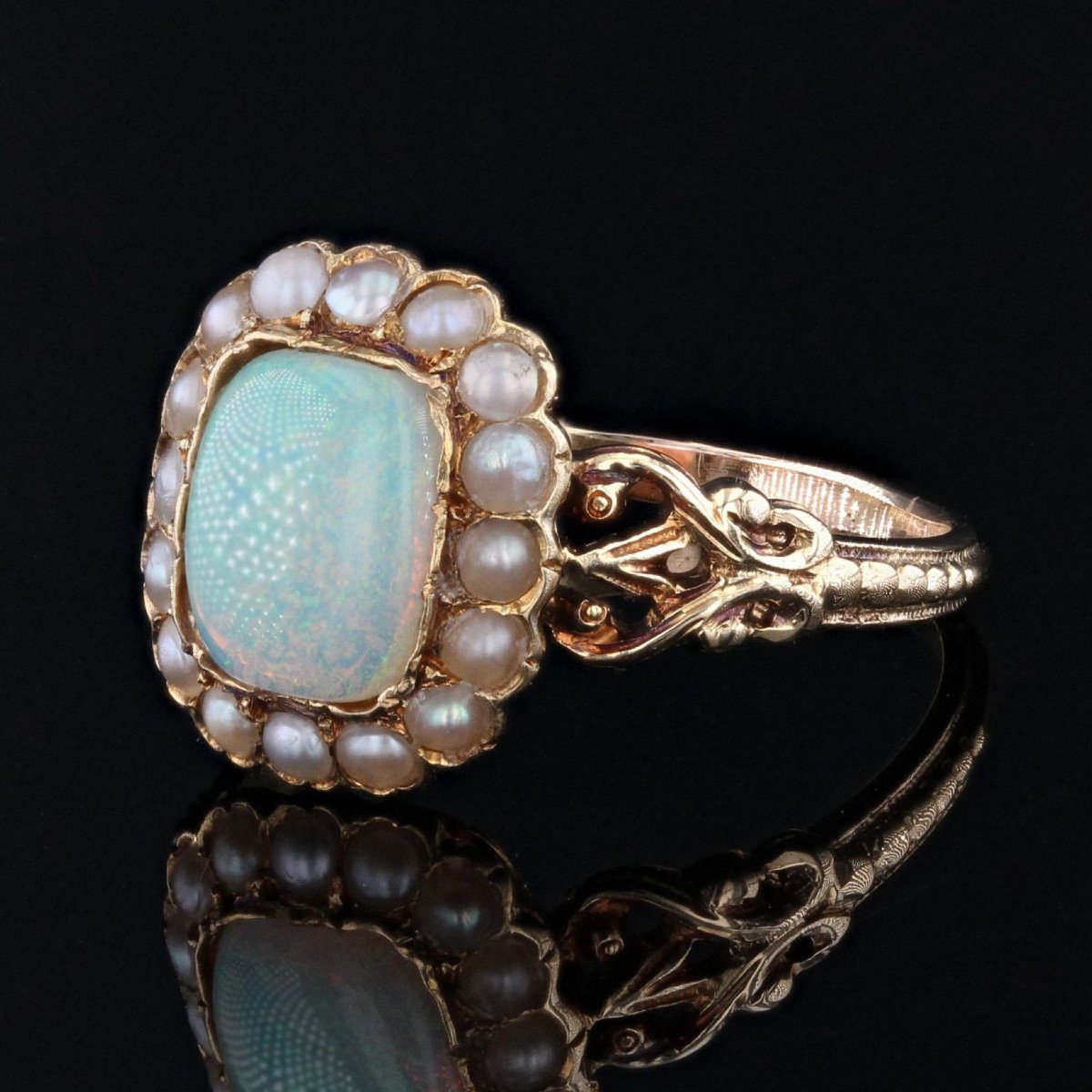 Bague Opale Et Perles Fines-photo-2
