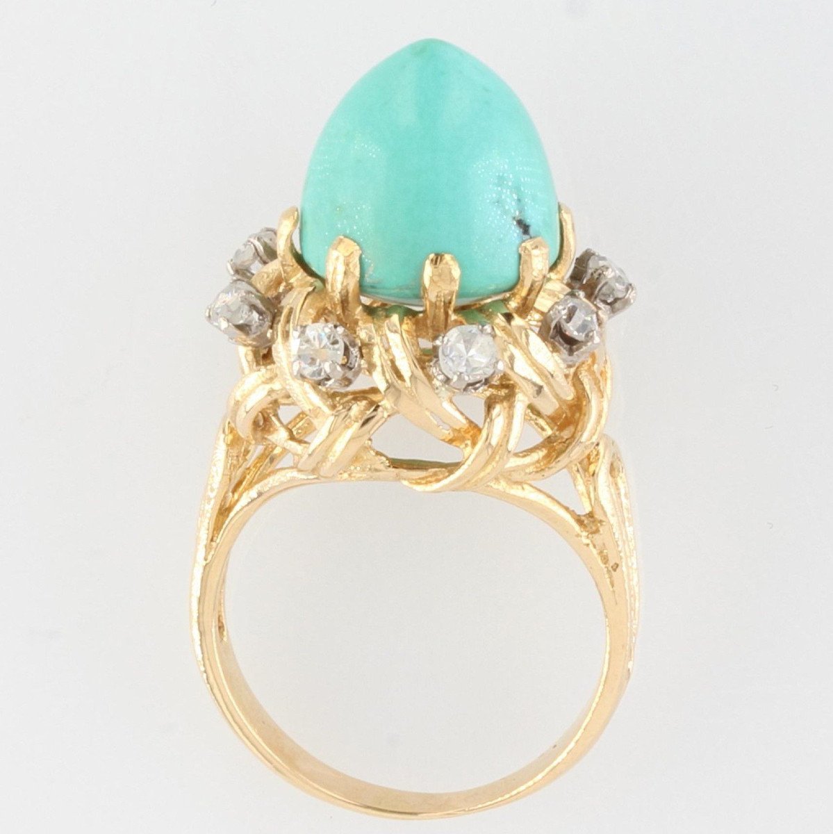 Bague Vintage Turquoise Pain De Sucre Et Diamants-photo-3