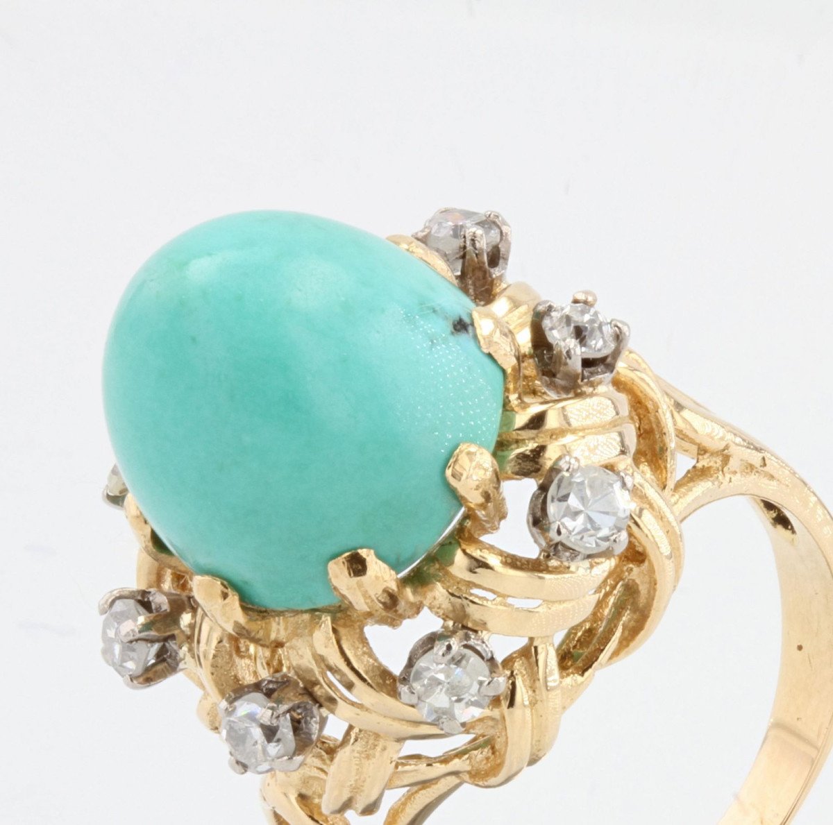 Bague Vintage Turquoise Pain De Sucre Et Diamants-photo-4