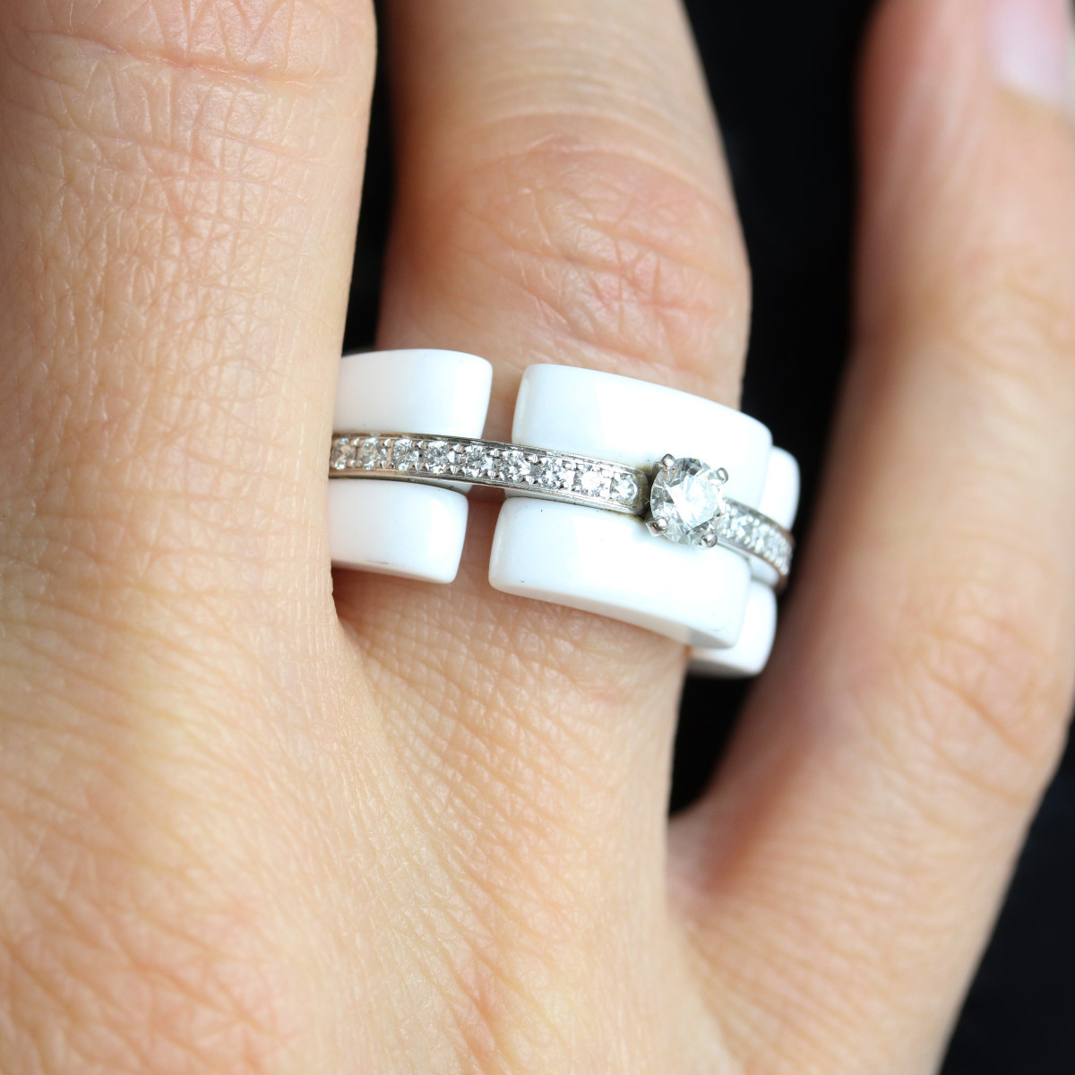 Bague Chanel Ultra Diamants Céramique Blanche-photo-4
