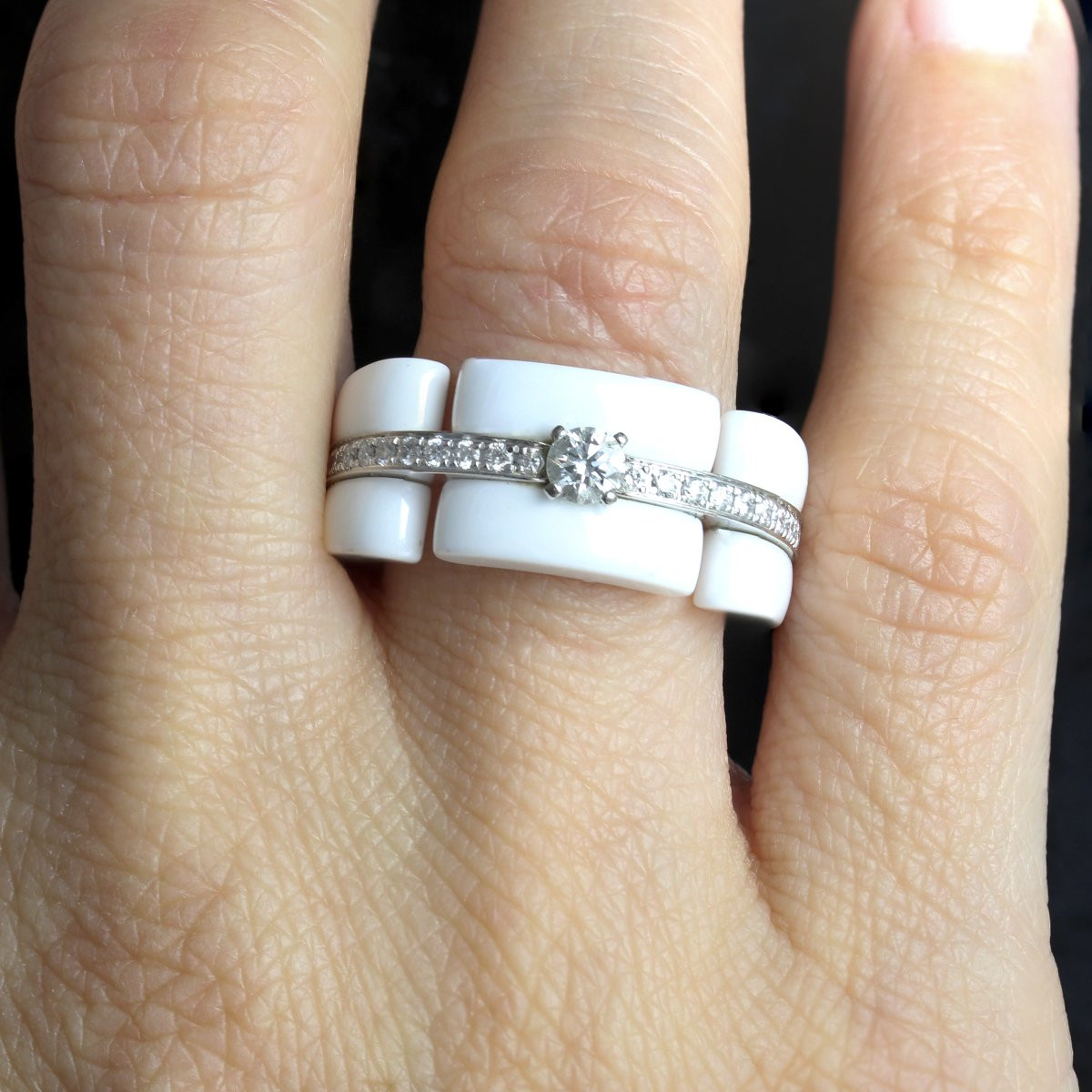 Bague Chanel Ultra Diamants Céramique Blanche-photo-7