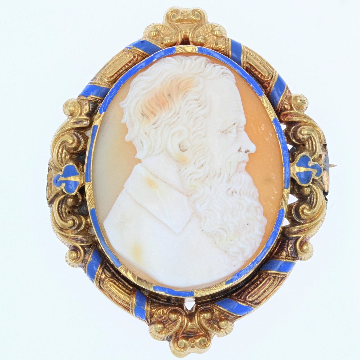 Adornment Earrings And Antique Brooch Gold Cameo And Enamel-photo-3