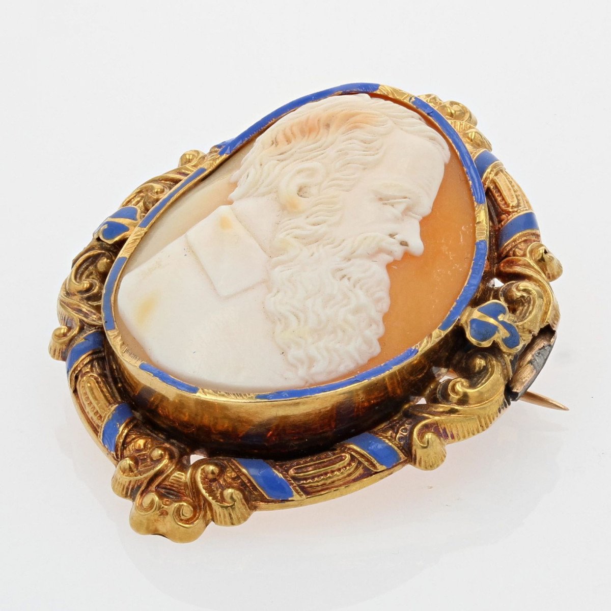 Adornment Earrings And Antique Brooch Gold Cameo And Enamel-photo-1