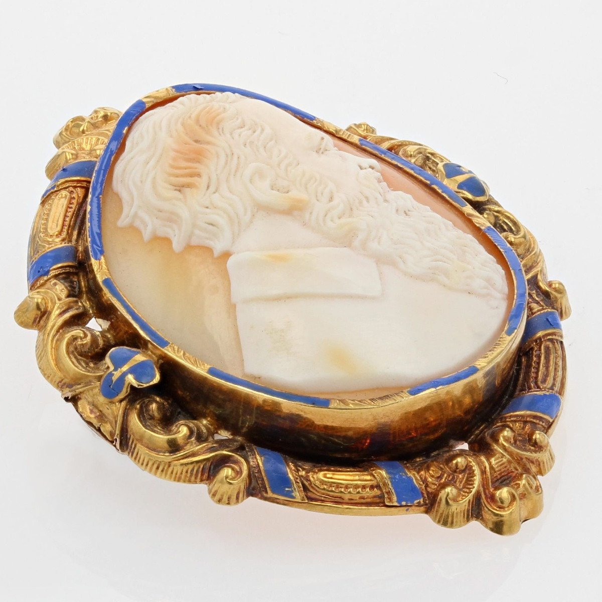 Adornment Earrings And Antique Brooch Gold Cameo And Enamel-photo-4