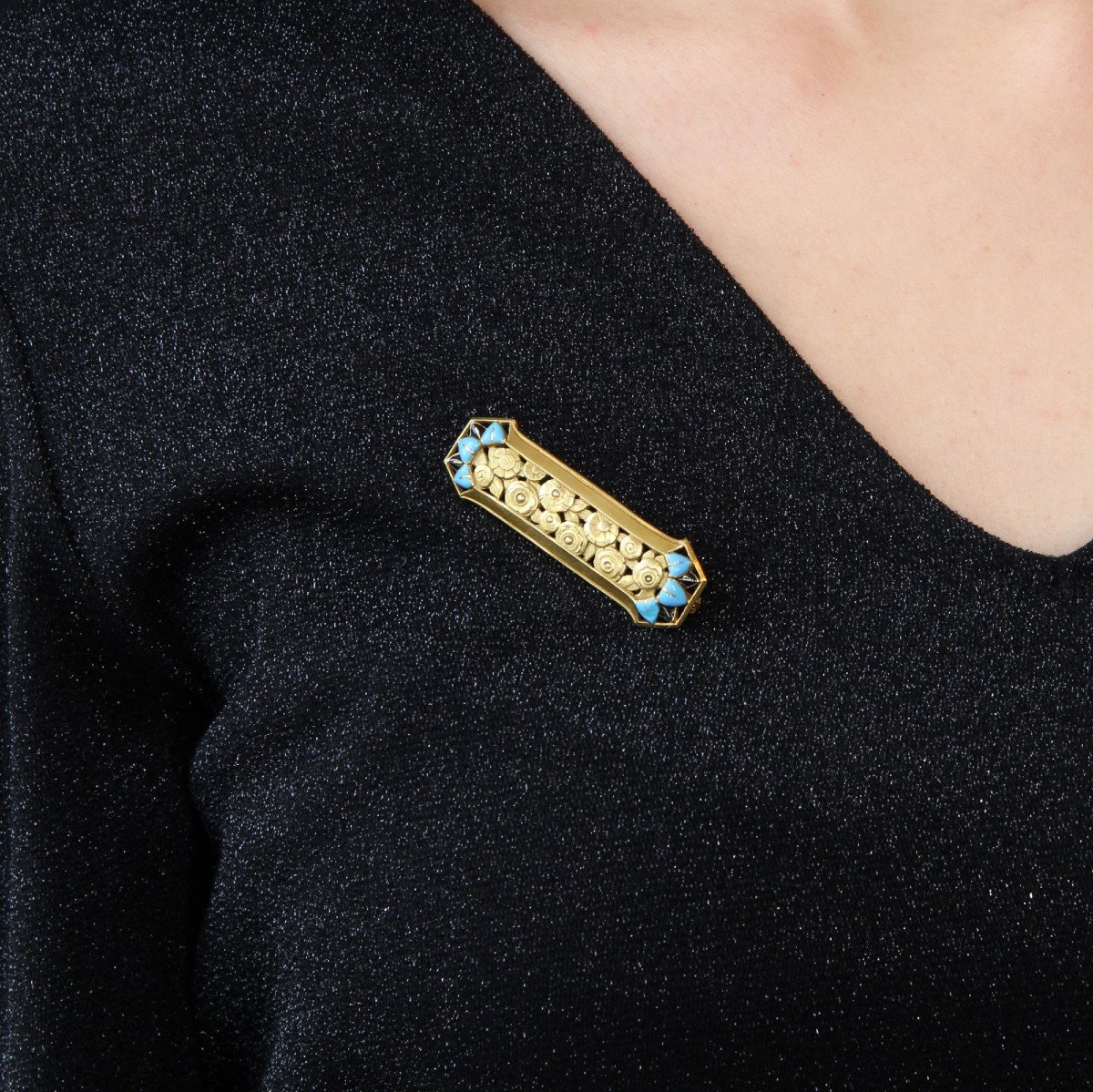 Old Art Nouveau Brooch Roses In Gold And Enamel-photo-2