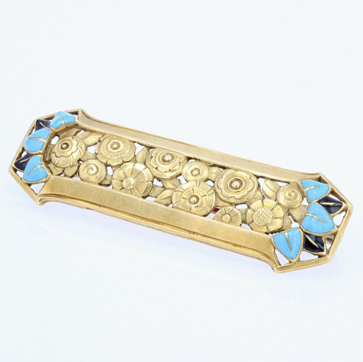 Old Art Nouveau Brooch Roses In Gold And Enamel-photo-1