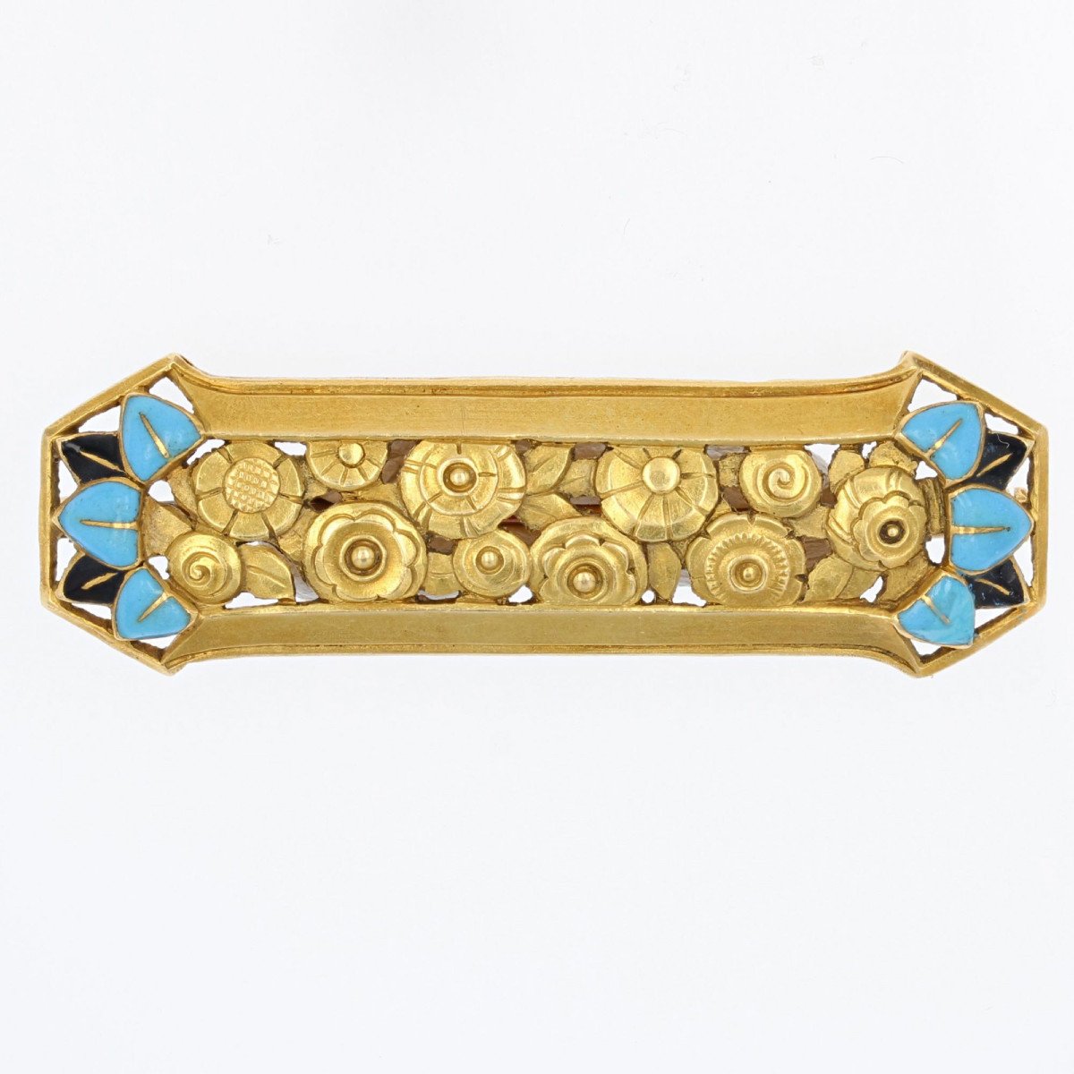 Old Art Nouveau Brooch Roses In Gold And Enamel-photo-3