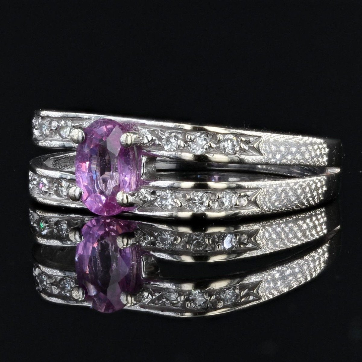 Bague Saphir Rose Diamants Or Blanc-photo-4